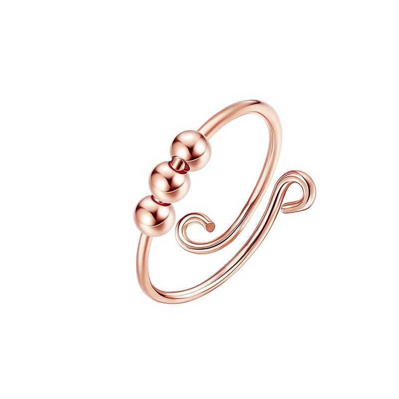 Band Rings New Minimalist Anxiety Ring for Women Fidget Rings Men Anti-stress Rotate Spinner Meditation Beads Ring Jewlery Gift Copper G230213