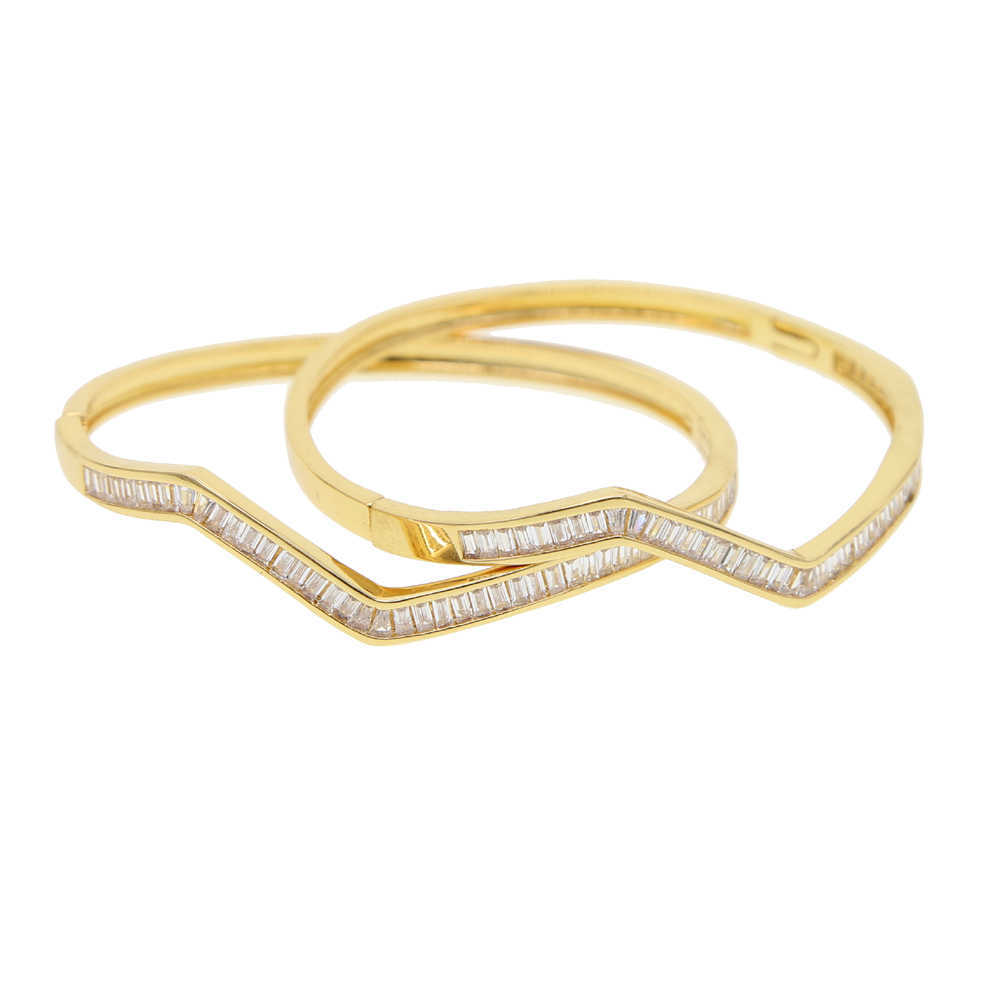 Link Chain High Quality Simple Wave Bangle Bracelet 56-58mm Gold Filled Punk Trendy Cuff Bangles For Women Female Pave White Cz NEW G230222