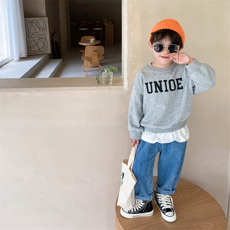 Jeans All-match Straight Denim Pants Korean Style Boys Washed Cotton Jeans 1-7T Solid Color Fashion Toddler Girl Fall Clothes Wide Leg 230223