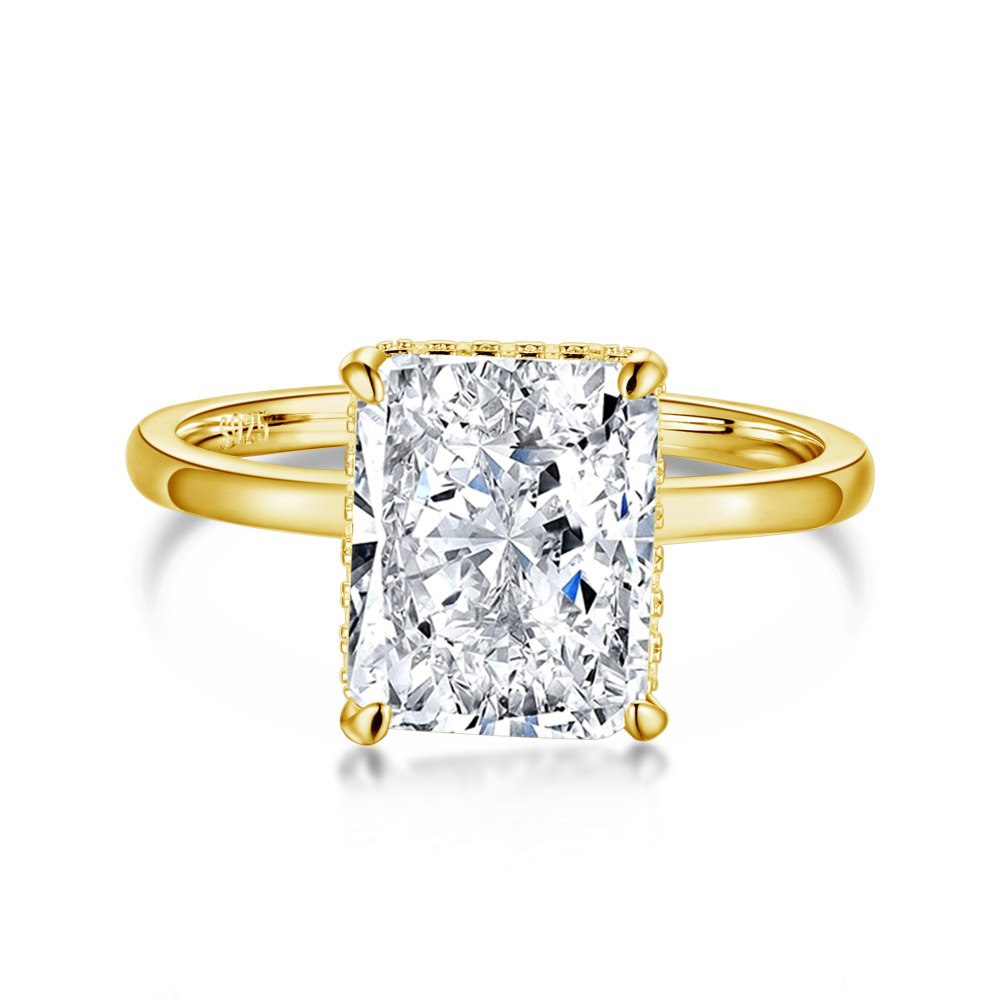 S925 Sterling Silver High Carbon Rhinestone Ring Women039s Square Ice Flower Cut 810 Gemstone Ring European and American Simpl