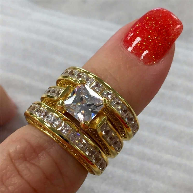 Band Rings Cute Female Big Zircon Ring Set Crystal Silver Color Yellow Gold Bridal Ring Wedding Jewelry Promise Engagement Rings For Women G230213