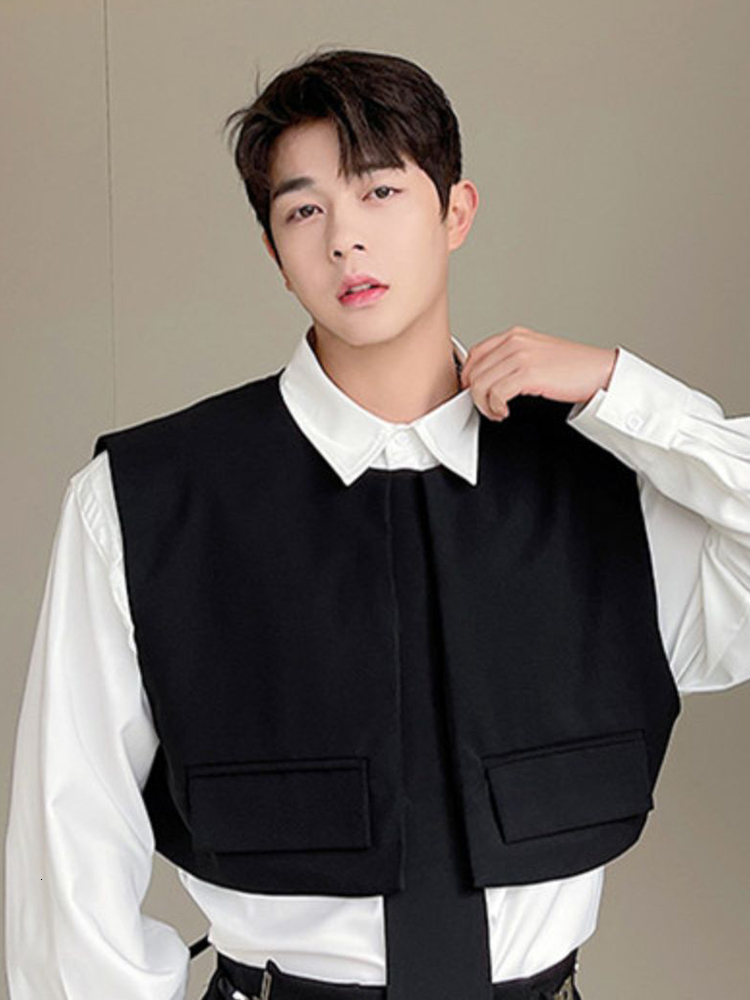 Men's Vests IEFB Personalised Shoulder Straps Decoration Korean Style Loose Slim Male Collarless Casual Vest Fashionable 2023 9A1701 230223