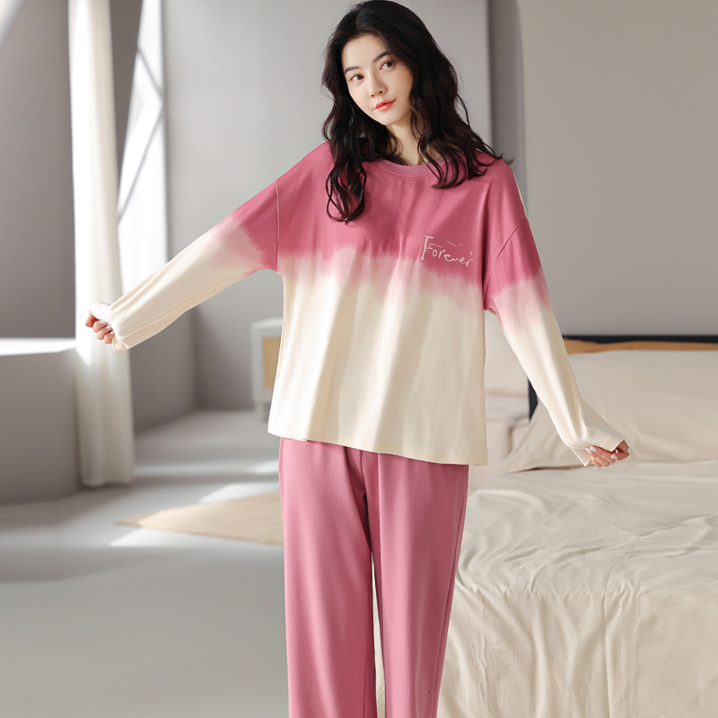 Women's Sleepwear MIIOW Cotton Women's Homewear Pajamas Long Sleeves Pants 2 Piece Sleepwear Sets Loose Comfortable Gradient Color Home Clot