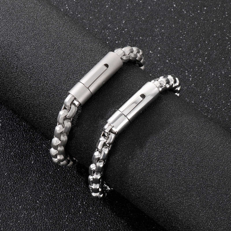 Link Chain Silver Color Stainless Steel Link Chain Bracelets for Men Polished Square Geometric Male Bangles Hip Hop Fashion Jewelry G230222