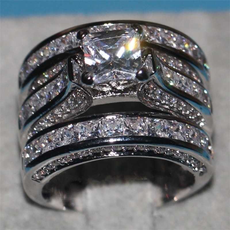 Band Rings Cute Female Big Zircon Ring Set Crystal Silver Color Yellow Gold Bridal Ring Wedding Jewelry Promise Engagement Rings For Women G230213