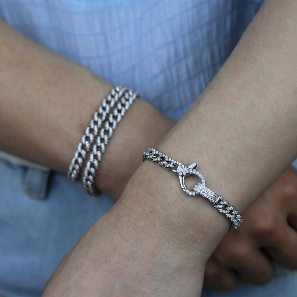 Link Chain High Quality Beach Style Hip Hop Lock Lobster Charm Bling Micro Pave Cz Miami Cuban Chain Bracelets For Women Wholesale Jewelry G230222