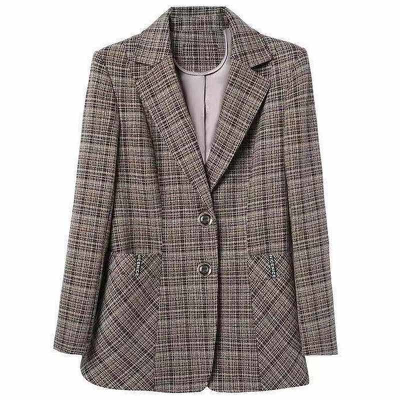 Women's Suits Blazers XL-5XL Spring Women's Jacket Fashion Plaid Long Sleeve Blazer Women Clothes Elegant Ladies Business Office Suit Outerw