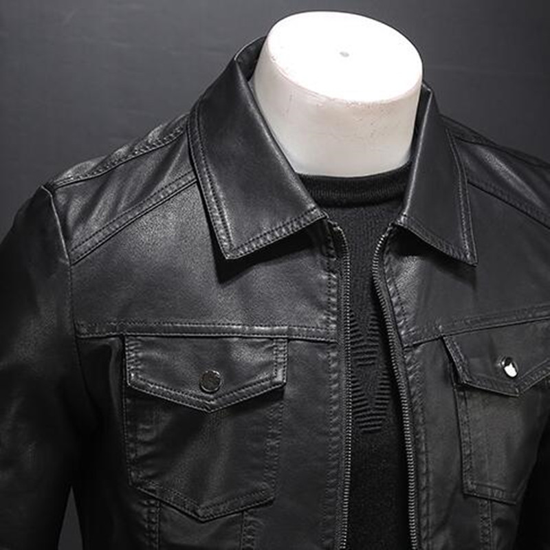 Mens Jackets motorcycle leather jacket large size pocket black zipper lapel slim fit Male spring and autumn high quality PU Coat M5XL 230222