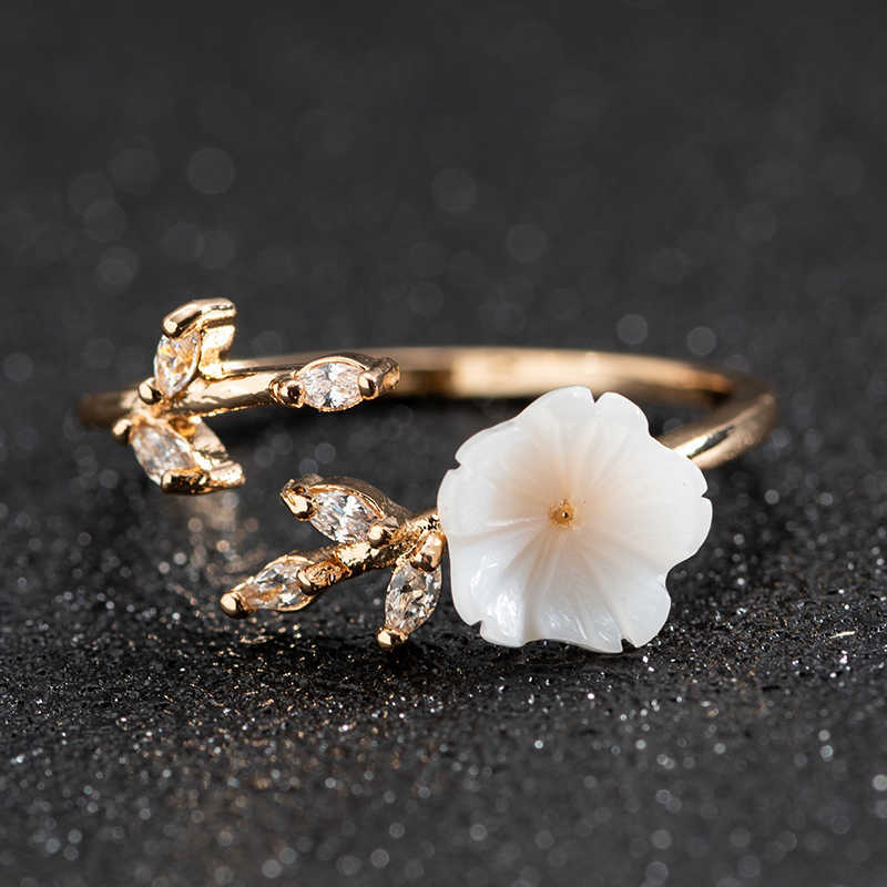 Band Rings New Crystal Copper Flower branch leaf Adjustable Finger Wedding Rings for Women Rose Gold Zircon Open Ring Glamour Jewelry Gift G230213