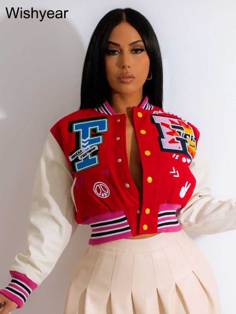 Womens Jackets Casual Patchwork Letterman Jacket Women Varsity Letter Baseball Cropped Coat Fall Winter Clothes Y2K Streetwear Wholesale 230222, Red
Womens Jackets Casual Patchwork Letterman Jacket Women Varsity Letter Baseball Cropped Coat Fall Winter Clothes Y2K Streetwear Wholesale 230222, Red