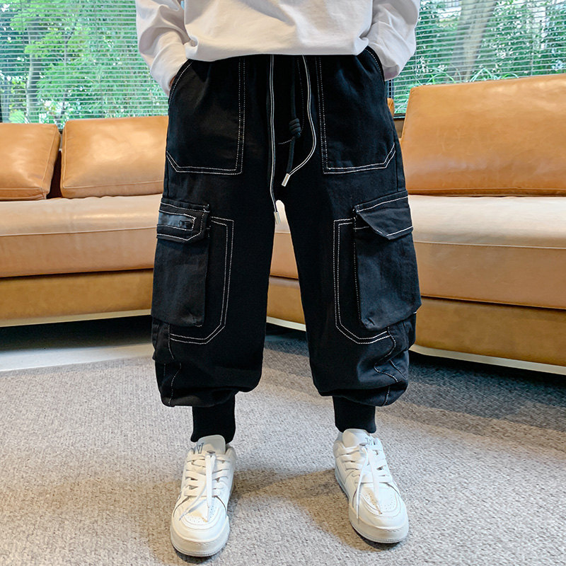 Jeans Kids Cargo Jeans For Boys Denim Pants with Pockets Spring Autumn Children's Clothes Solid Color Casual Teenage Boys Trousers 230223