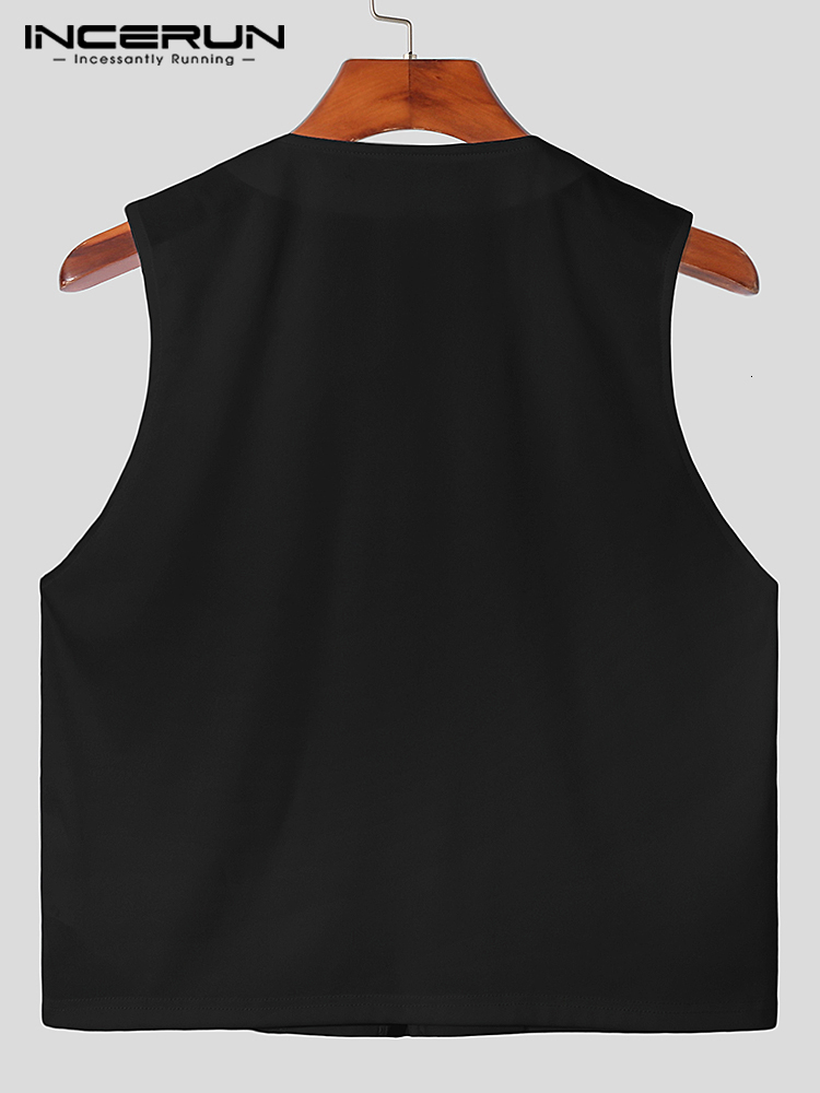 Mens Vests Party Nightclub Style Men Solid Metal Button Waistcoat Casual llmatch Male Sleeveless Vneck S5XL INCERUN Tops 2023