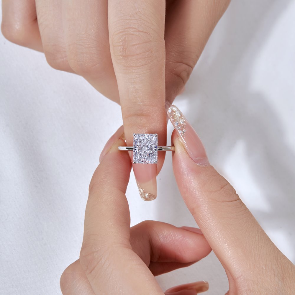S925 Sterling Silver High Carbon Rhinestone Ring Women039s Square Ice Flower Cut 810 Gemstone Ring European and American Simpl