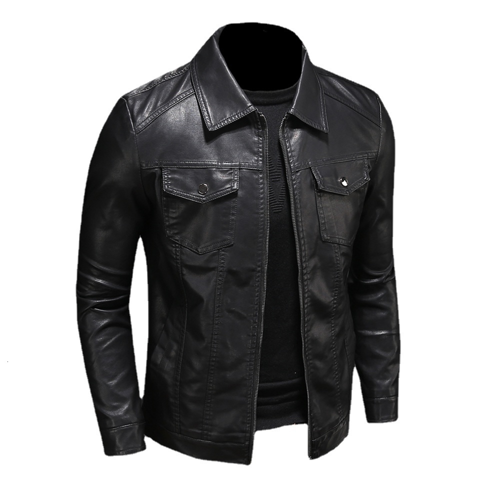 Mens Jackets motorcycle leather jacket large size pocket black zipper lapel slim fit Male spring and autumn high quality PU Coat M5XL 230222