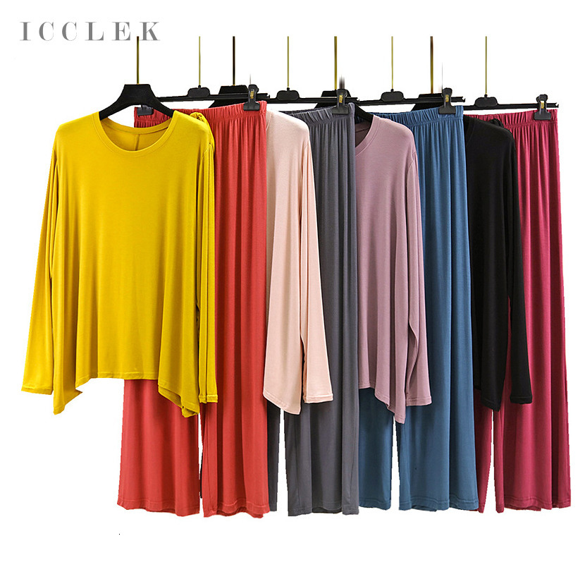 Women's Sleepwear ICCLEK Winter Women's Pajamas Set Modal Cotton Long Sleeves Round Neck Loose Homewear Autumn Pants Casual Wear 2 Piece Set