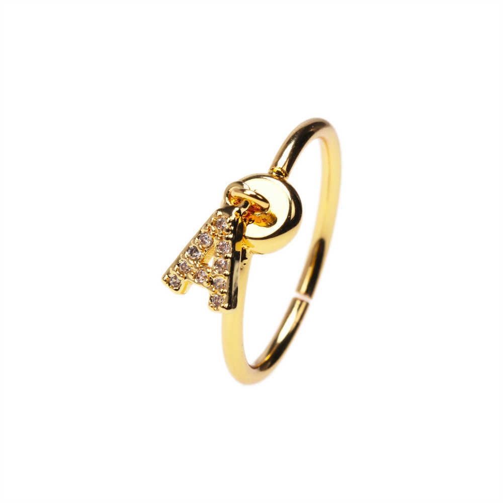 Band Rings Initial Letter Rings for Women Stainless Steel Wedding Ring Zircon A-Z Alphabet Pendants Adjustable Rings Initials Jewelry Gift G230213