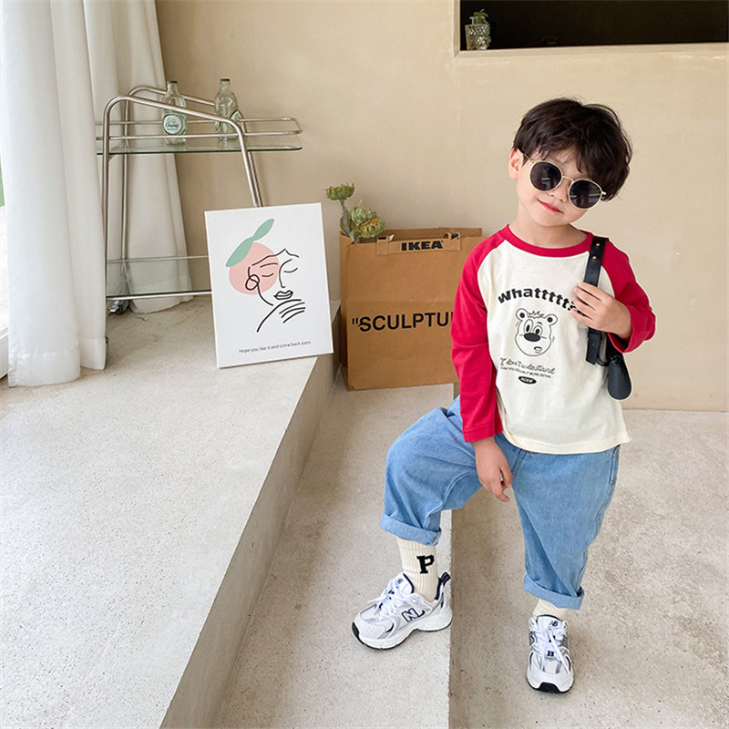 Jeans All-match Straight Denim Pants Korean Style Boys Washed Cotton Jeans 1-7T Solid Color Fashion Toddler Girl Fall Clothes Wide Leg 230223