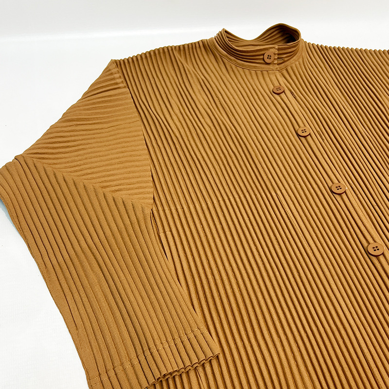 Men's Vests Miyake Pleated Long Coat 2023 Fashion Casual Small Polo Collar Blazer Cardigan Single Breasted Jacket 230223