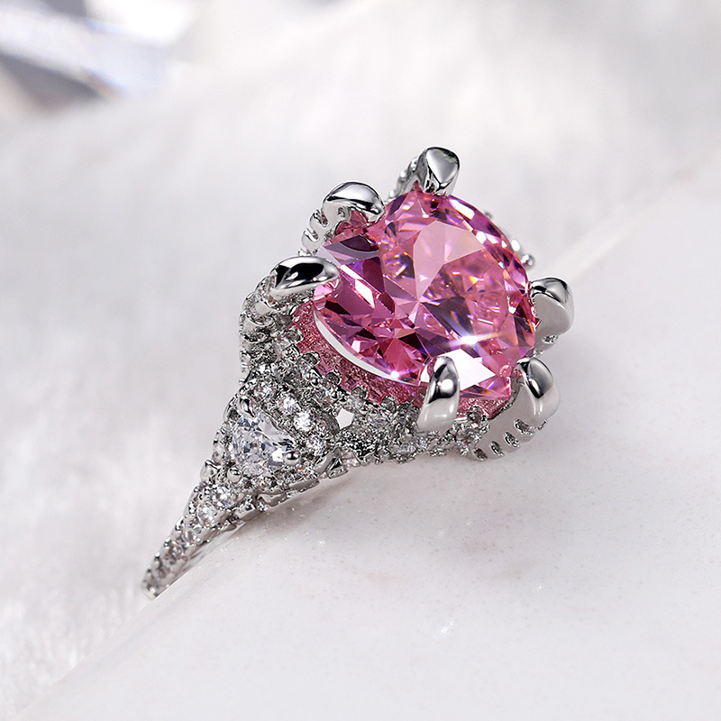 Choucong Brand Unique Wedding Rings Luxury Jewelry 925 Sterling Silver Heart Shape Pink Large Topaz CZ Diamond Promise Women Engagement Band Ring For 