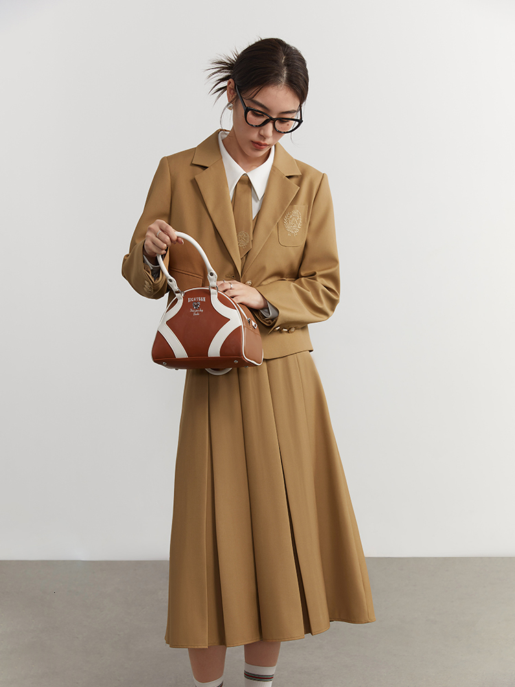 Two Piece Dress DUSHU College Style Short Blazer Coat Fashion Suit for Women Literary Retro Spring High Waist Half Pleated Skirt 230222