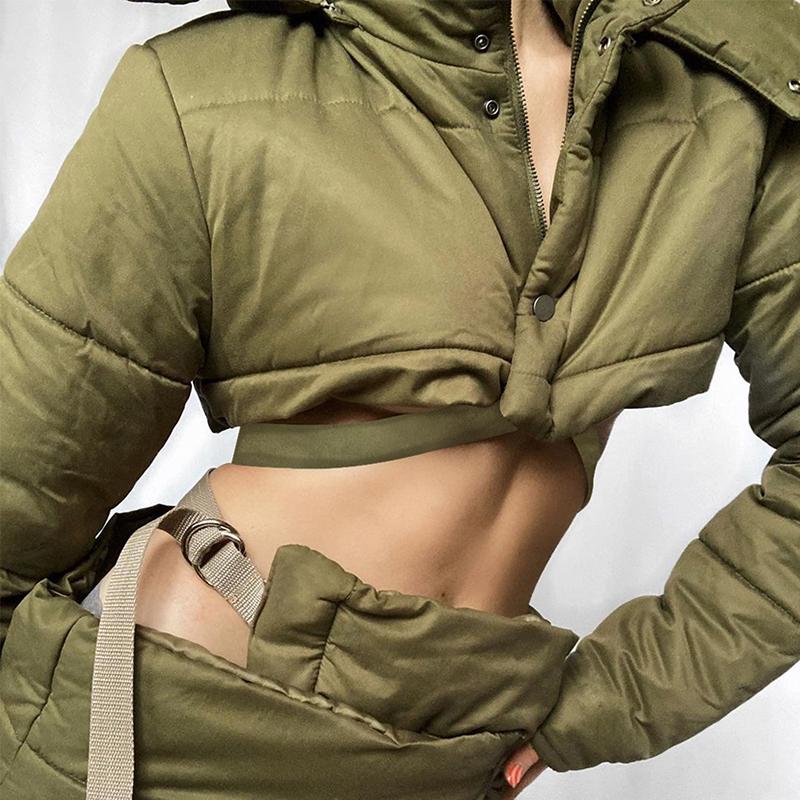 Two Piece Dress 2Pcs Women Winter Outfits Solid Color Thick Hooded Long Sleeves Coat High Waist Miniskirt Suit For Girls Blue/Army GreenTwo