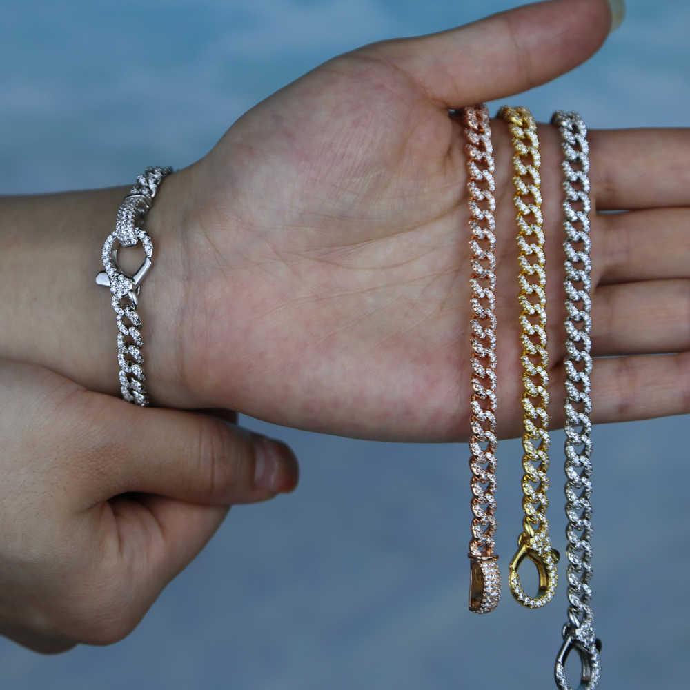 Link Chain High Quality Beach Style Hip Hop Lock Lobster Charm Bling Micro Pave Cz Miami Cuban Chain Bracelets For Women Wholesale Jewelry G230222