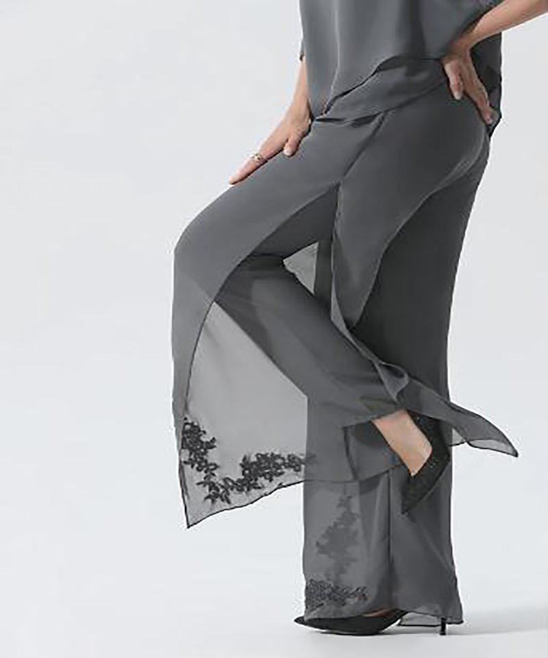 Elegant Grey Mother Of The Bride Pants Suits Chiffon Wide Trousers Half Sleeves Jewel Neck Wedding Party Gowns Stylish Groom Mom Formal Dresses Custom