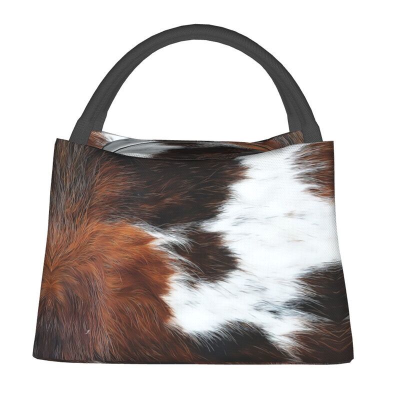 Ice PacksIsothermic Bags Scottish Highland Cow Cowhide Texture Thermal Insulated Lunch Bag Animal Hide Leather Container for Picnic Meal Food Box 2302