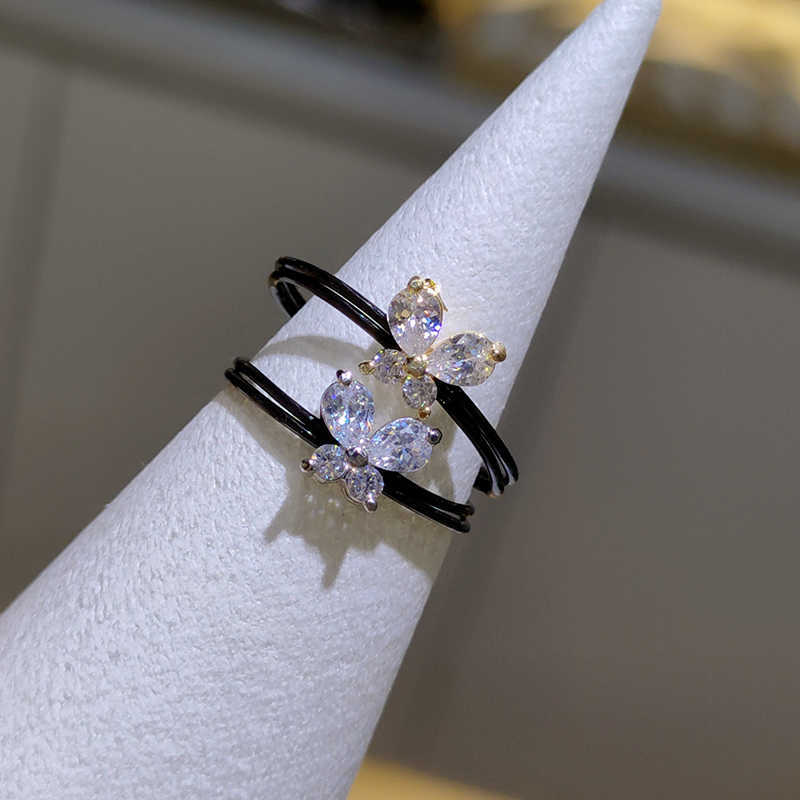 Band Rings New Sweet Trendy Women's Ring Fashion Invisible Transparent Line Brass Ring Pretty Butterfly Zircon Jewelry Accessory Girl Gift G23021