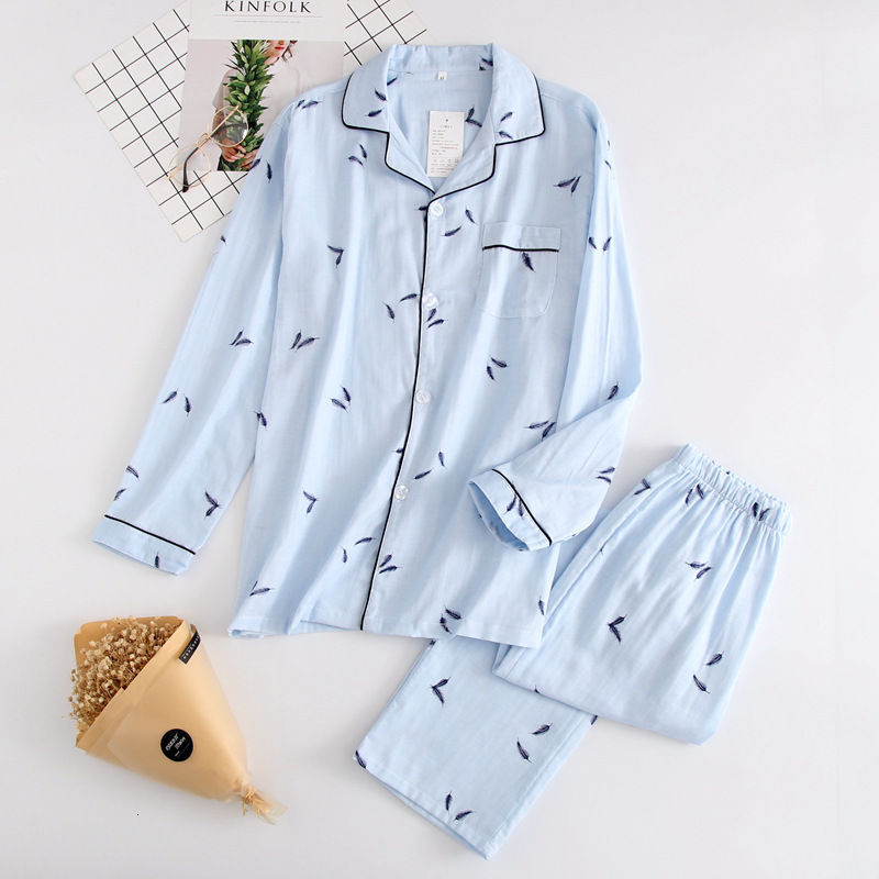 Women's Sleepwear kimono femme maple leaf pajama sets women 100% gauze cotton long sleeve casual sleepwear women pyjamas autumn 230223