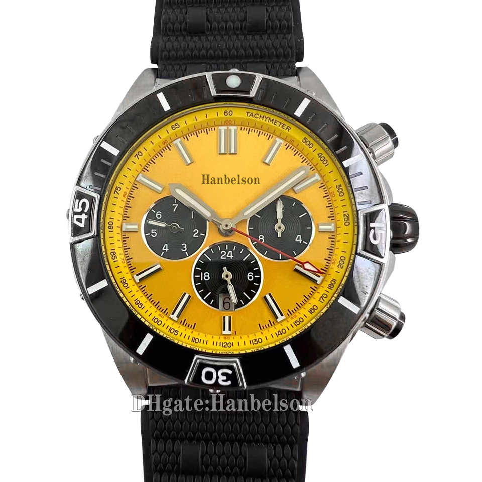 Mens Watch Luminous yellow face Automatic movement Sapphire glass B01 Heavy Steel Case Rubber Roller Ball Bracelet Designer Male wristwatch 44mm