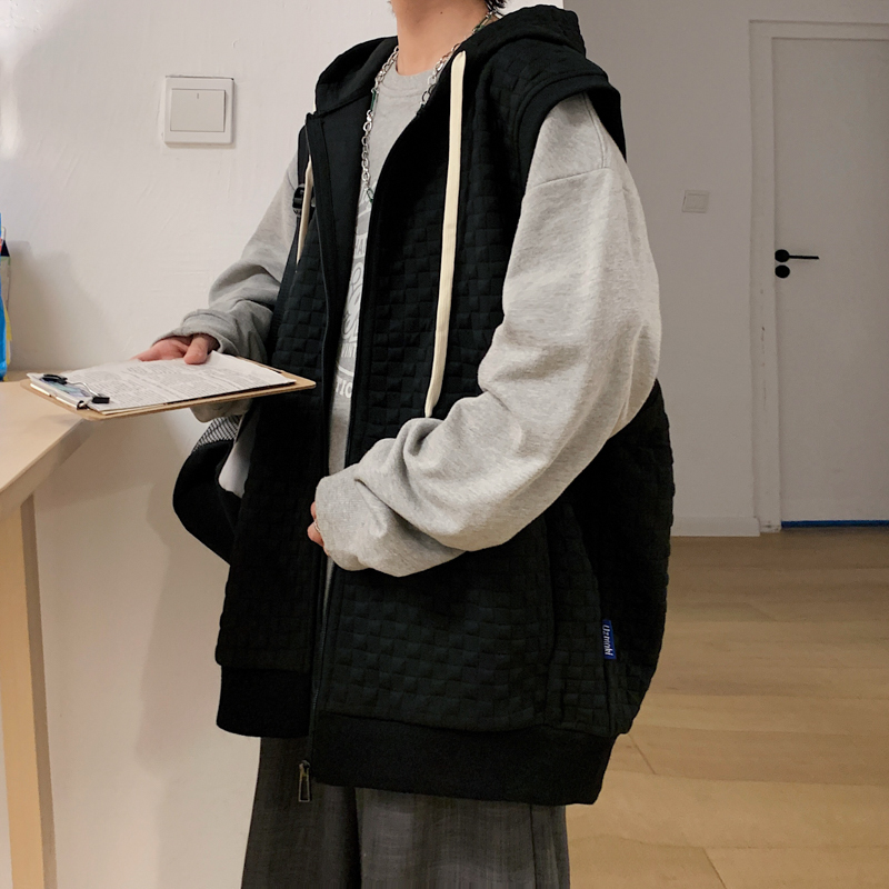 Men's Vests Fall Hooded Cardigan Hoodie Sleeveless Hong Kong Style Jacket Student Vest 230223