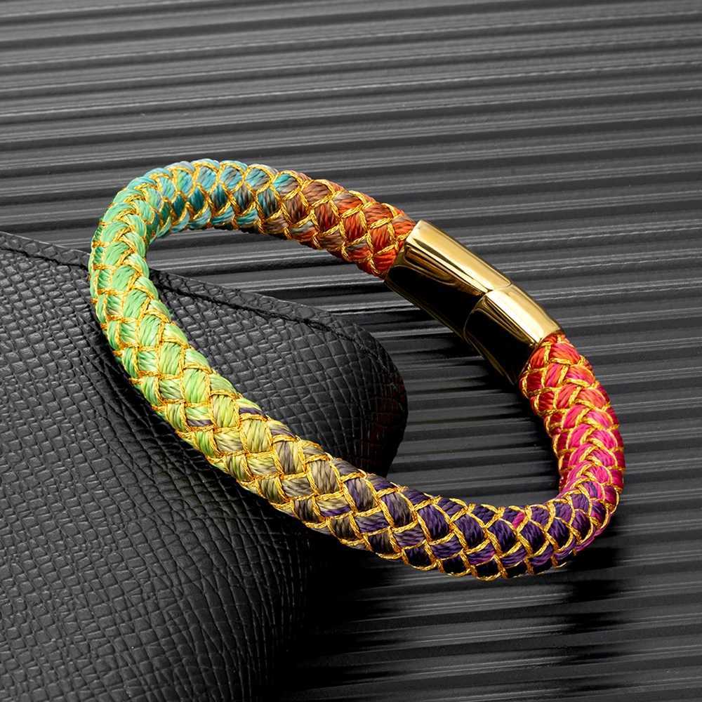 Link Chain MKENDN Handmade Creative Design Keel Rope Bracelet Stainless Steel Magnet Buckle Koi Lucky Jewelry G230222