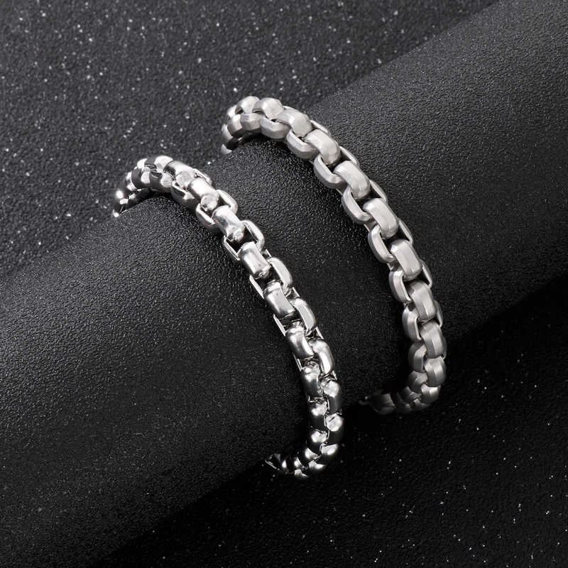 Link Chain Silver Color Stainless Steel Link Chain Bracelets for Men Polished Square Geometric Male Bangles Hip Hop Fashion Jewelry G230222