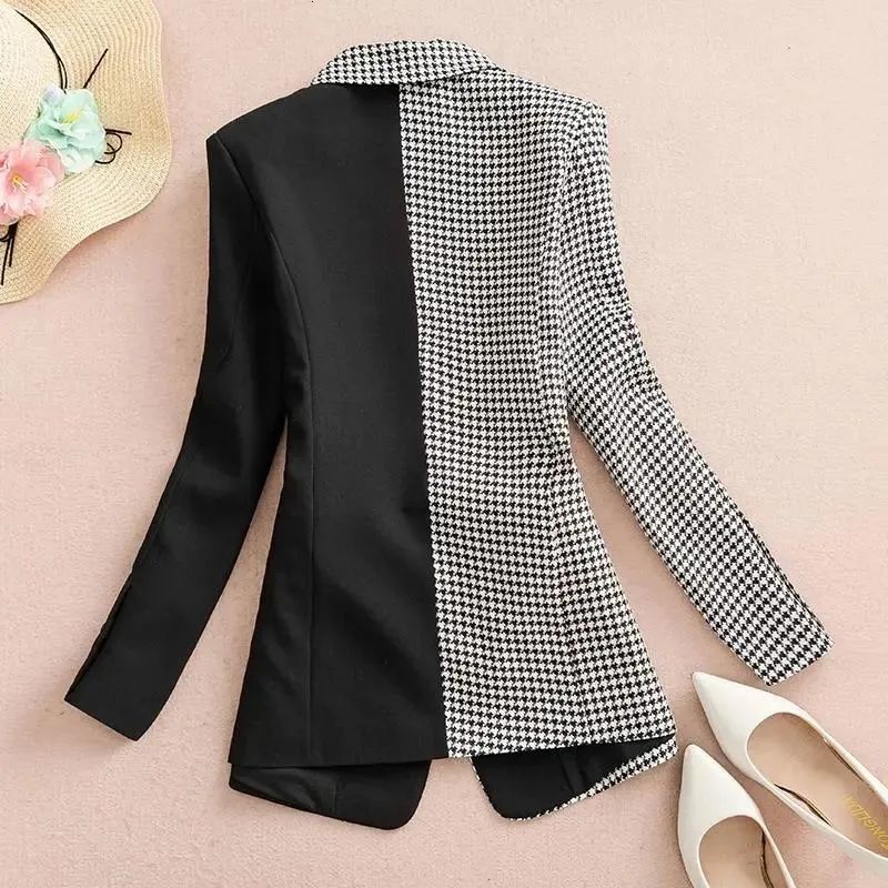 Women's Suits Blazers Skinny Patchwork Lattice Blazers Thin Pockets Classic Notched Button Women's Clothing Creative Autumn Winter Office La