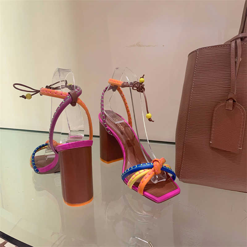 Sandals Bohemian Fashion High Heel Women's 2023 Buckle Sandalias Party Open Toe Shoes Female Thick Mixed Colors Y2302