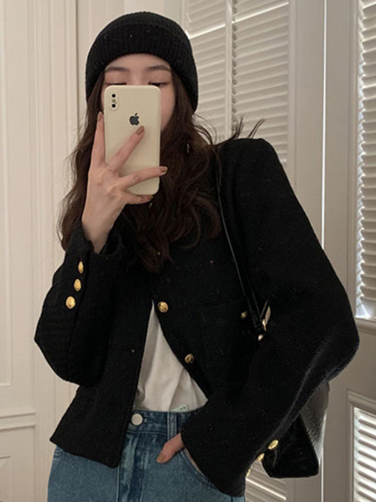 Womens Jackets Gaganight Women O neck Unique Special Short Tweed Jacket Spring Style Korean Elegant Gentle Ladys Coat 230224
