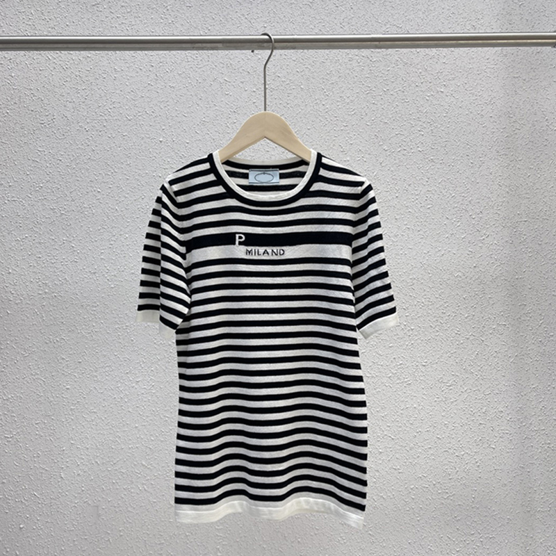 Letter Jacquard Women T Shirt Luxury Striped Knitted Shirts Casual Short Sleeve Summer Tops for Female, Black
Letter Jacquard Women T Shirt Luxury Striped Knitted Shirts Casual Short Sleeve Summer Tops for Female, Black