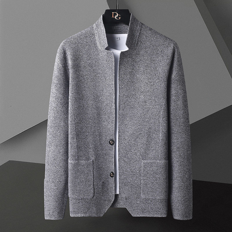 Men's Sweaters Cardigan Jacket Men Solid Color Knitted Casual Stand Collar Slim Fit Coat Mens Sweater Khaki Black Gray 4Xl 230223