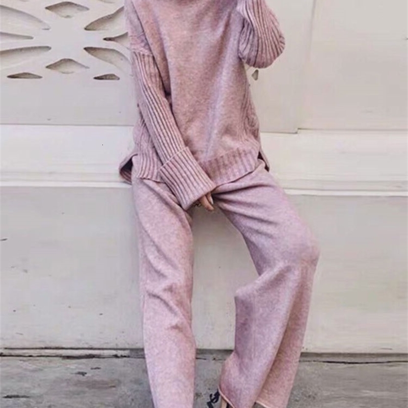 Women's Two Piece Pants JXMYY Sweater Set Women Tracksuit Spring Autumn Knitted Suits 2 Warm Turtleneck Pullovers Wide Legs 230223