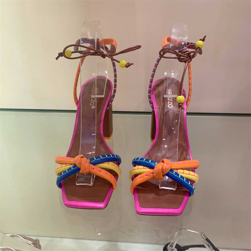 Sandals Bohemian Fashion High Heel Women's 2023 Buckle Sandalias Party Open Toe Shoes Female Thick Mixed Colors Y2302