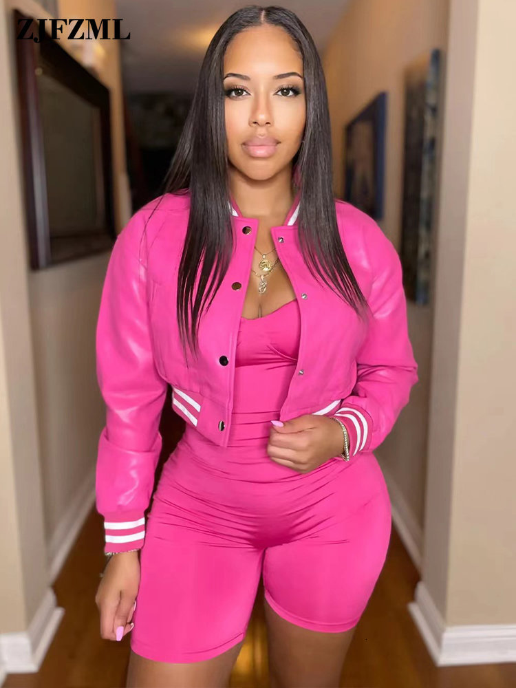 Womens Jackets Letter B PU Faux Leather Crop Bomber Coat Ladies Stand Collar Full Sleeve Baseball Streetwear Button Down Slim Fit Coats 230224