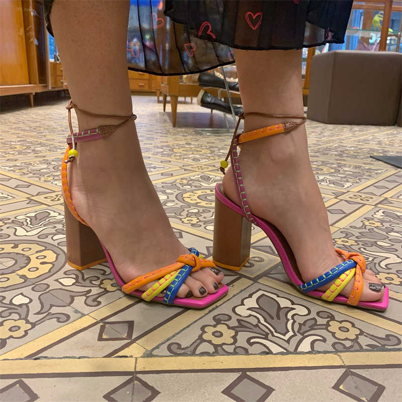 Sandals Bohemian Fashion High Heel Women's 2023 Buckle Sandalias Party Open Toe Shoes Female Thick Mixed Colors Y2302