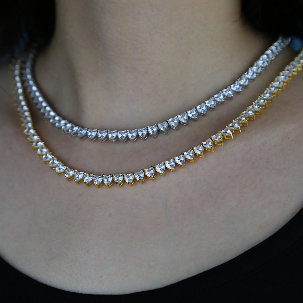 Chokers Pendant Necklaces Arrived Iced Out Bling 5A Cubic Zirconia Cz Heart Tennis Choker Necklace For Lovely Girl Women Fashion Wedding Jewelry 23022