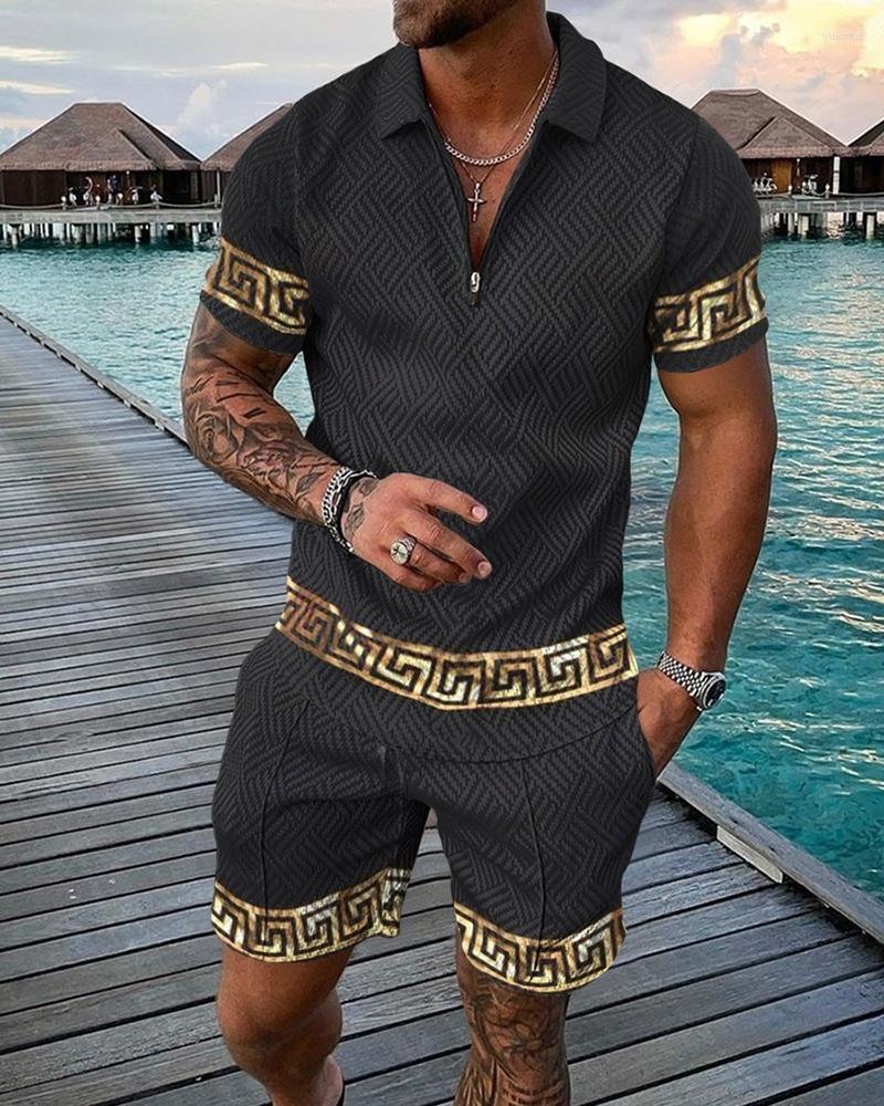Men's Tracksuits Summer Men Polo Shirts Shorts Sets High Quality Casual Tracksuit 2 Piece Suits 3D Print Lapel Social T-Shirt Luxury Man