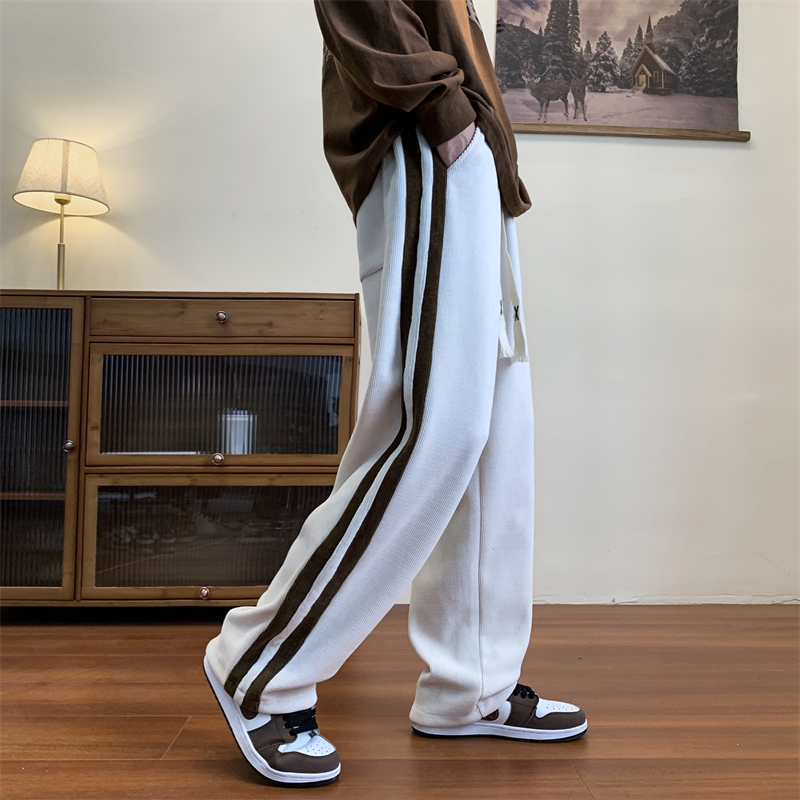Mens Pants Loose Coffee Corduroy Pants Men Women Drawstring Striped Wide Leg Pants Autumn Casual Easy Care Antiwrinkle Mopping Trousers 230224