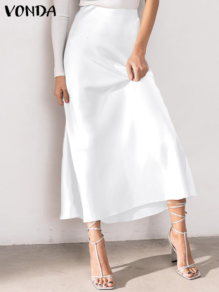 Skirts Fashion Bottoms VONDA 2023 Summer Women Elegant Party Long Satin Jupe Solid Pleated Loose High Waist Maxi Faldas Saias 230224