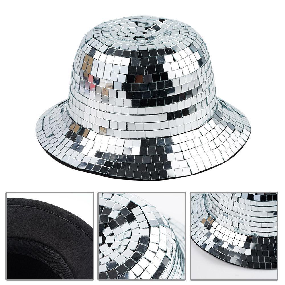 Wide Brim Hats Bucket Hats Glitter Mirror Disco Bucket Hat Full Sequin Disco Ball Hats For DJ Club Bar Unisex Disco Ball Festival Visor Beach Fisherma