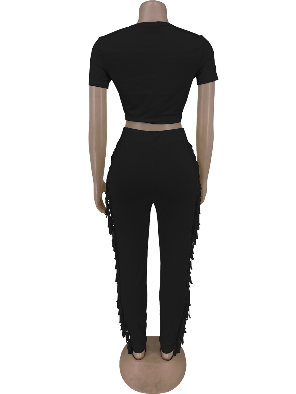 2023 Designer Summer Outfits Women Tracksuits Two Piece Sets Short Sleeve V Neck Criss-Cross Crop Top and Tassels Pants Sweatsuits Casual Sports Suits