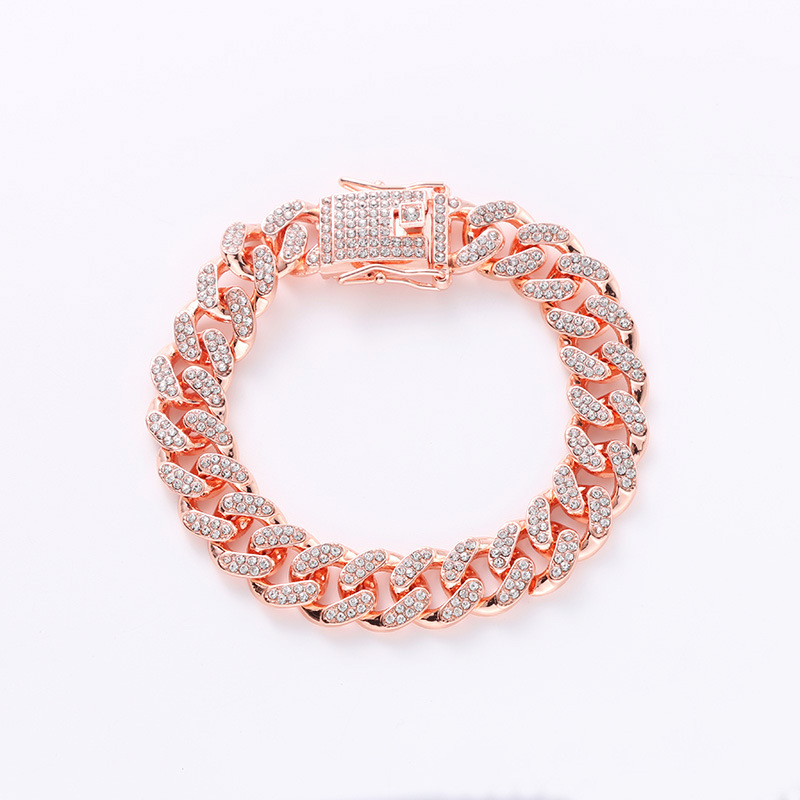 european hip hop tide cuban chain 12mm full drill men and women hiphop gold plating necklace foreign trade